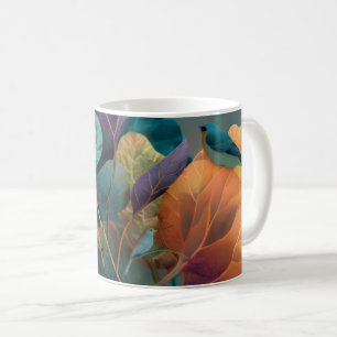Lila- und orangefarbene botanische Vögel-Tasse Kaffeetasse