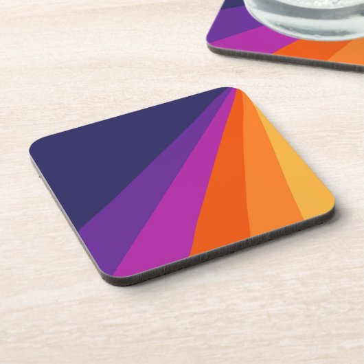 Lila und orangefarbene diagonale Retrostreifen Getränkeuntersetzer (Linke Seite)