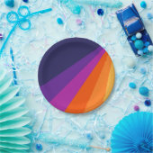 Lila und orangefarbene diagonale Retrostreifen Pappteller (Party)