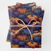 Lila und orangefarbene Fantasy Pumpkins Geschenkpapier Set (Beispiel)