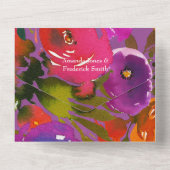 Lila und orangefarbene Hochzeit All In One Einladung (Rückseite)