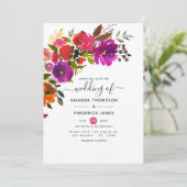 Lila und orangefarbene Hochzeit Einladung (Stehend Vorderseite)