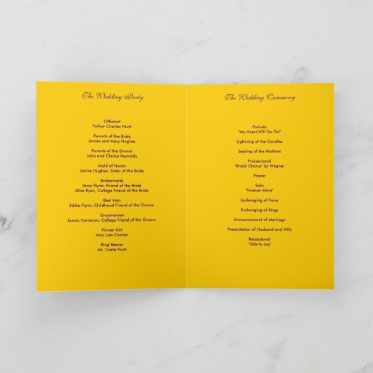 Lila und orangefarbene Hochzeitskarte Programm (Innenseite)