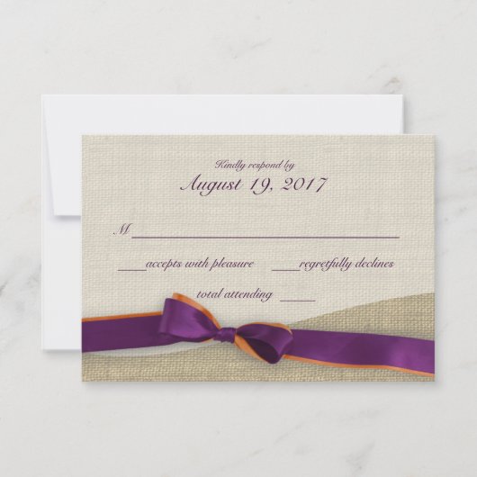 Lila und orangefarbene Multifunktionsleisten-Reakt RSVP Karte (Vorderseite)