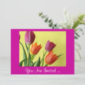 Lila und orangefarbene Party Einladungen (Stehend Vorderseite)