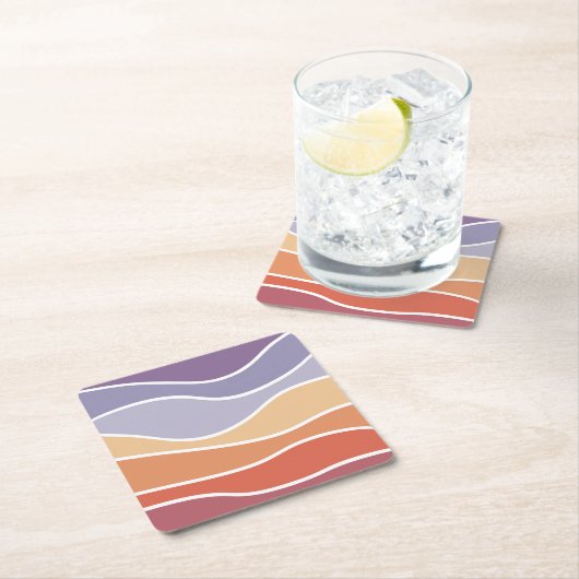 Lila und orangefarbene Retrowellen Rechteckiger Pappuntersetzer (Vor Ort)