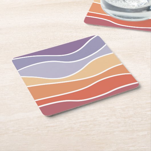 Lila und orangefarbene Retrowellen Rechteckiger Pappuntersetzer (angewinkelt)