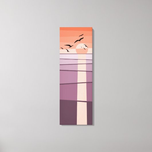 Lila und orangefarbene Seevögel bei Sonnenuntergan Leinwanddruck (Vorderseite)