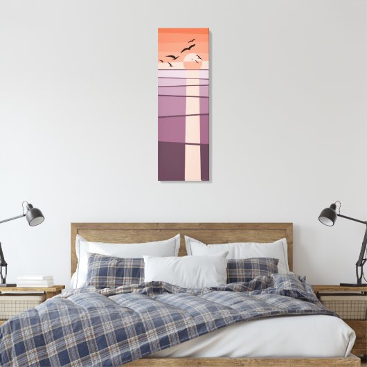 Lila und orangefarbene Seevögel bei Sonnenuntergan Leinwanddruck (Insitu (Schlafzimmer))