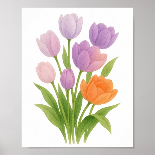Lila und orangefarbene Tulpen Malerei Poster (Vorne)