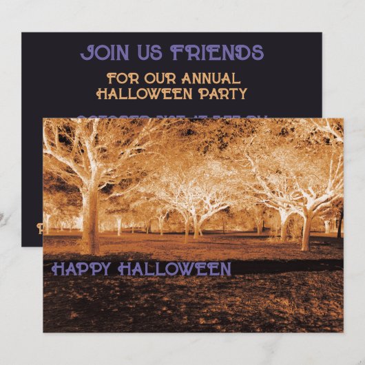 Lila und orangefarbenes Halloween-Party Beängstige Einladung (Vorne/Hinten)