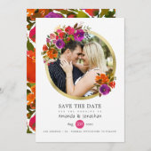 Lila und orangefarbenes HochzeitsFoto Save The Date (Vorne/Hinten)