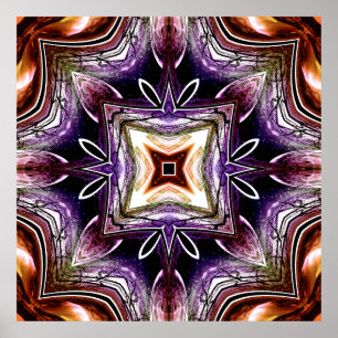 Lila- und orangefarbenes kosmisches Kaleidoskop-De Poster