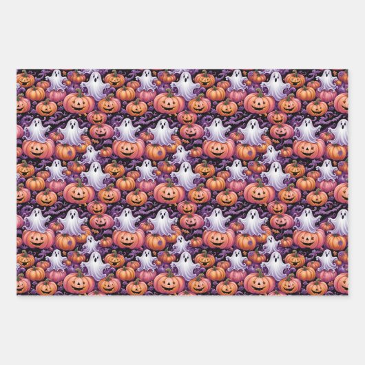 Lila und orangefarbenes Pattern Geschenkpapier Set (Vorderseite 2)