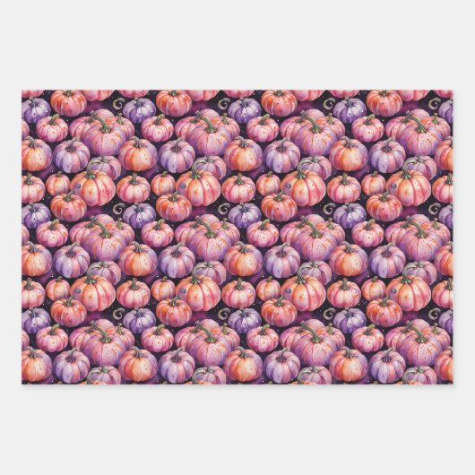 Lila und orangefarbenes Pattern Geschenkpapier Set (Vorderseite)