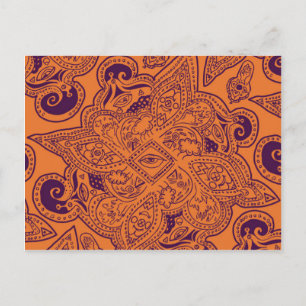 Lila und orangefarbenes Persisches Mandala Star Pa Postkarte