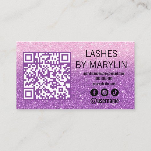 Lila und pastel Pink Glitzer Ombre Lash Tech Treuekarte (Rückseite)