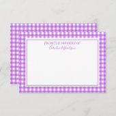 Lila und Personalisiertes Gingham-Muster Dankeskarte (Vorne/Hinten)