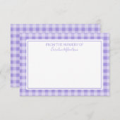 Lila und Personalisiertes Gingham-Muster Dankeskarte (Vorne/Hinten)