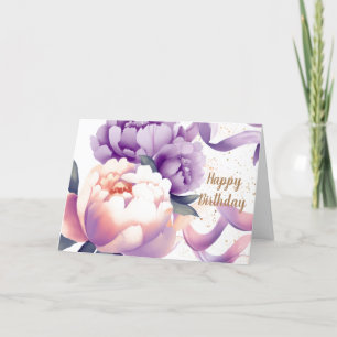 Lila und Pfirsich Aquarell-Pfingstrosen Geburtstag Karte