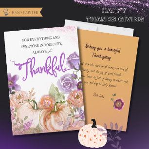 Lila und Pfirsich-Kürbis-Blumen-Thanksgiving-Karte Feiertagskarte