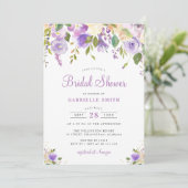 lila und pfirsichfarbene Brautdusche Einladung (Stehend Vorderseite)