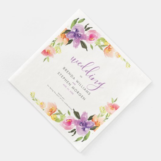 Lila und pfirsichfarbener Rahmen Serviette (Ecke)