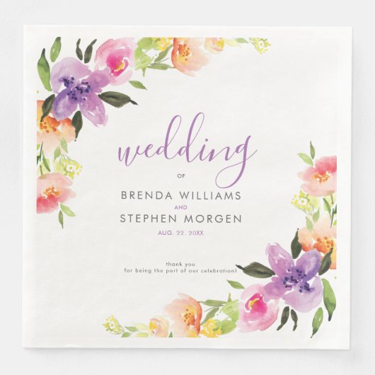 Lila und pfirsichfarbener Rahmen Serviette (Vorderseite)