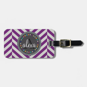 Lila und Polka Dots Monogram Gepäckmarke Gepäckanhänger
