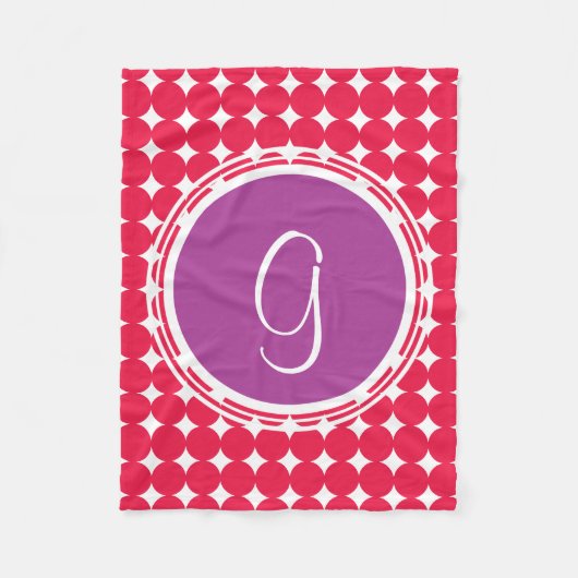 Lila und Red Polka Dot Monogramm Fleecedecke (Vorderseite)