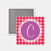 Lila und Red Polka Dot Monogramm Magnet (Vorderseite/Rückseite)