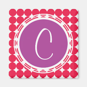 Lila und Red Polka Dot Monogramm Magnet