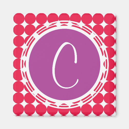 Lila und Red Polka Dot Monogramm Magnet (Vorne)