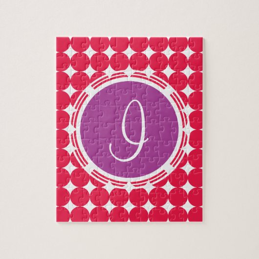 Lila und Red Polka Dot Monogramm Puzzle (Vertikal)