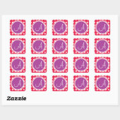 Lila und Red Polka Dot Monogramm Quadratischer Aufkleber (Blatt)