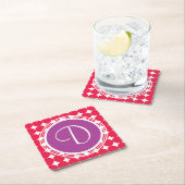 Lila und Red Polka Dot Monogramm Rechteckiger Pappuntersetzer (Vor Ort)