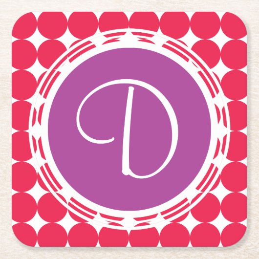 Lila und Red Polka Dot Monogramm Rechteckiger Pappuntersetzer (Vorderseite)