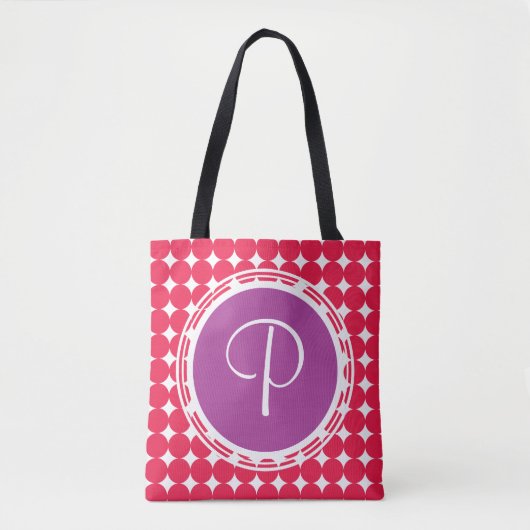 Lila und Red Polka Dot Monogramm Tasche (Vorderseite)