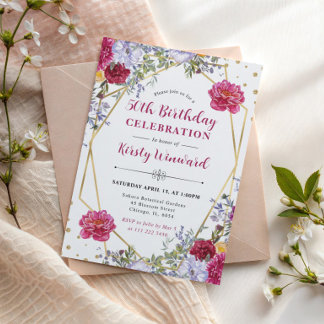 Lila und Red Summer Blume 50. Geburtstag Einladung