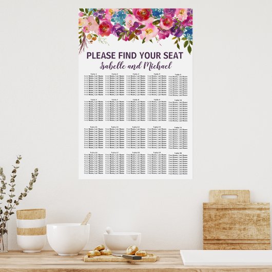 Lila und rosa 20-Tisch-Hochzeitstabelle Poster (Küche)