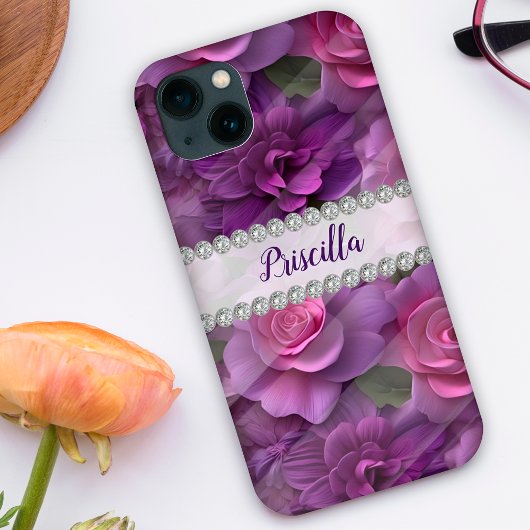 Lila und rosa 3D-Rose, speziell für Diamanten Case-Mate iPhone Hülle