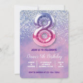 Lila und rosa 8. Geburtstagsballon Einladung (Vorderseite)
