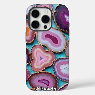 Lila und rosa Agate Slices mit Gold iPhone 16 Pro Hülle