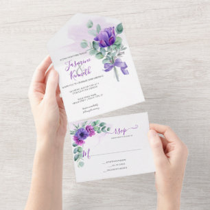 Lila und Rosa Anemonen Aquarell Florale Hochzeit A All In One Einladung