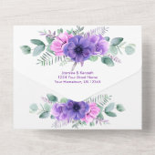 Lila und rosa Anemones Wasserfarbene Blumenhochzei All In One Einladung (Rückseite)