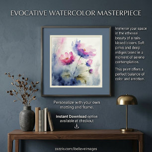 Lila und rosa Aquarell-Blumenkunst Poster