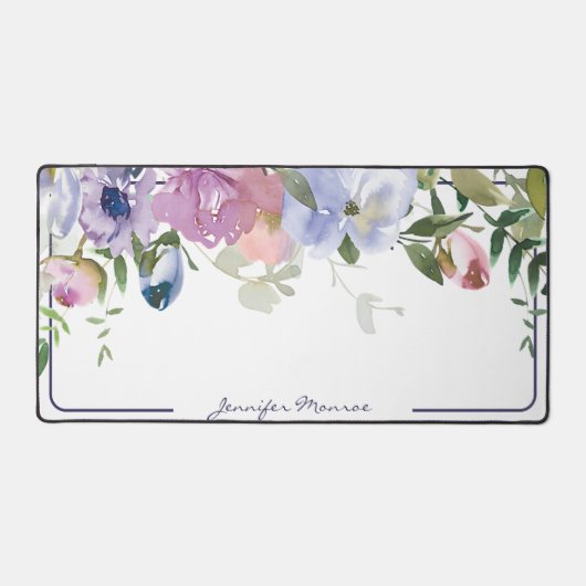 Lila und rosa Aquarellblumen personalisiert Schreibtischunterlage (Vorderseite)