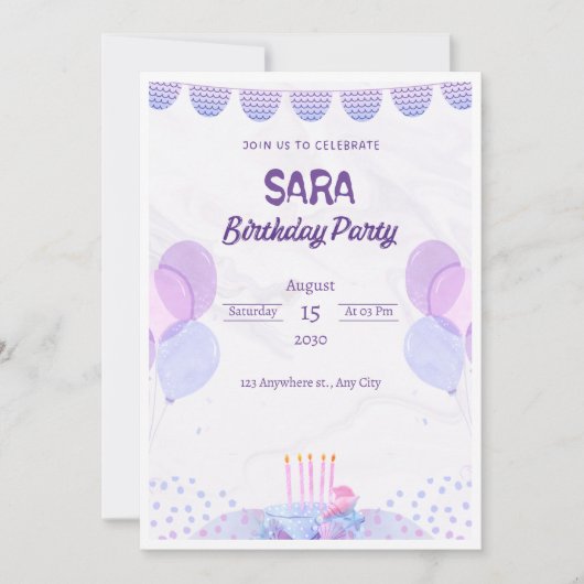 Lila und rosa Aquarellfarben Einladung zum Geburts (Vorderseite)