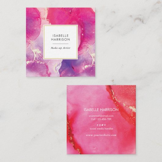 Lila und rosa Aquarellfarbenkarte Quadratische Visitenkarte (Vorne/Hinten)