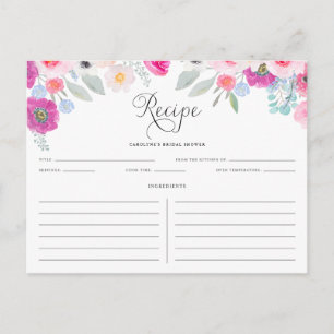 Lila und rosa Aquarellfarbenkarte Rezept Karte